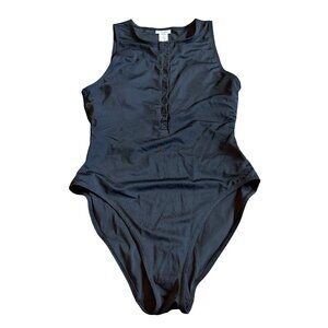 Andie Black One Piece Swimsuit Snap Down Bodysuit Stretch Size Small Women's